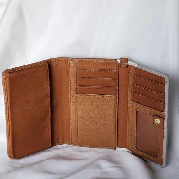 Fossil Preston Flap Tri-Color Leather Wallet Tan White Gray Cowhide Trifold - Picture 8 of 16